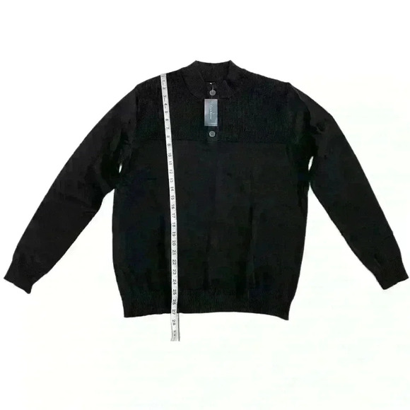 Club Room Mens Button Mock Neck Sweater Size L Deep Black - Picture 3 of 10
